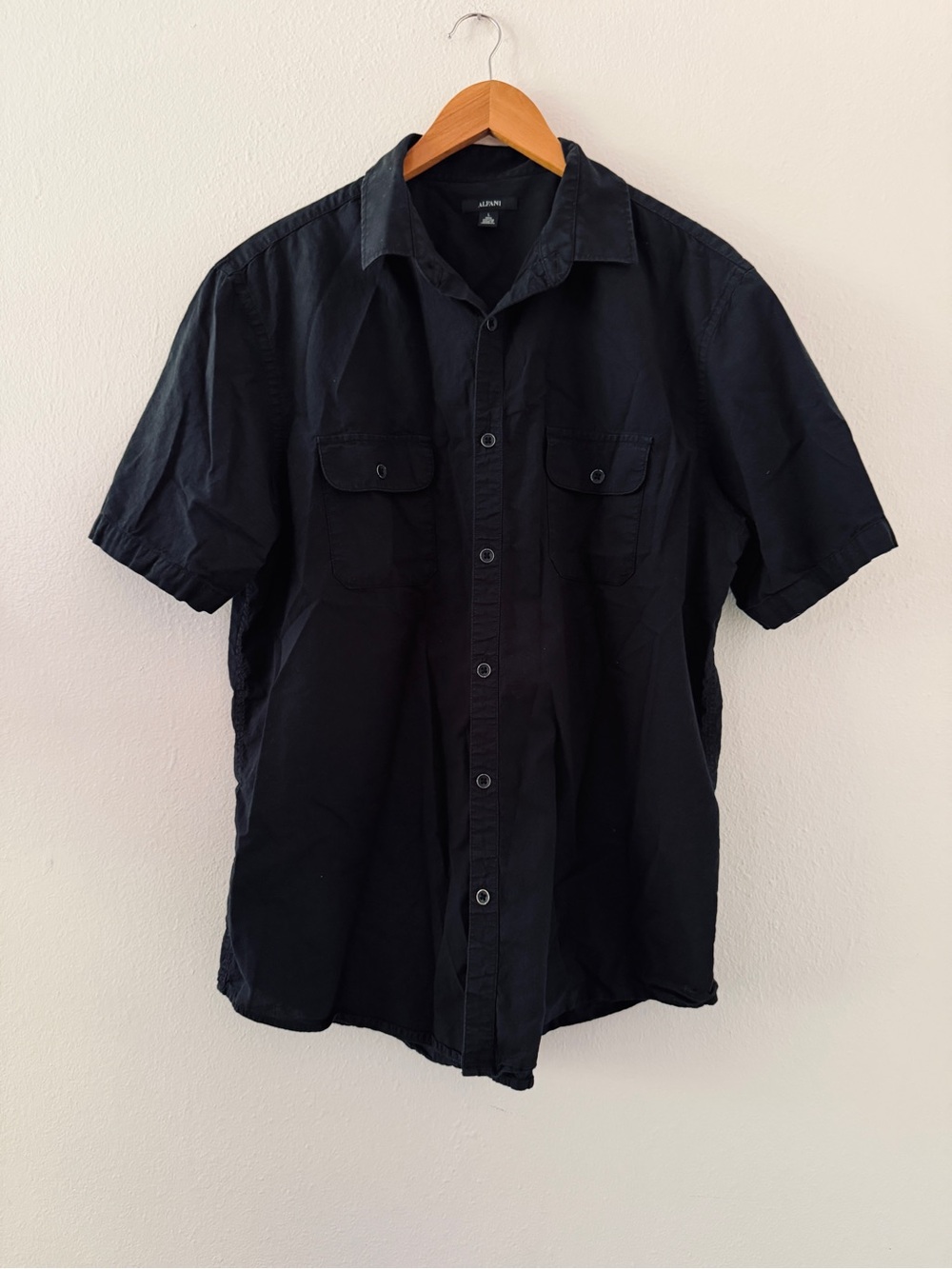 Alfani Short Sleeve Button Up Black Pocket Shirt